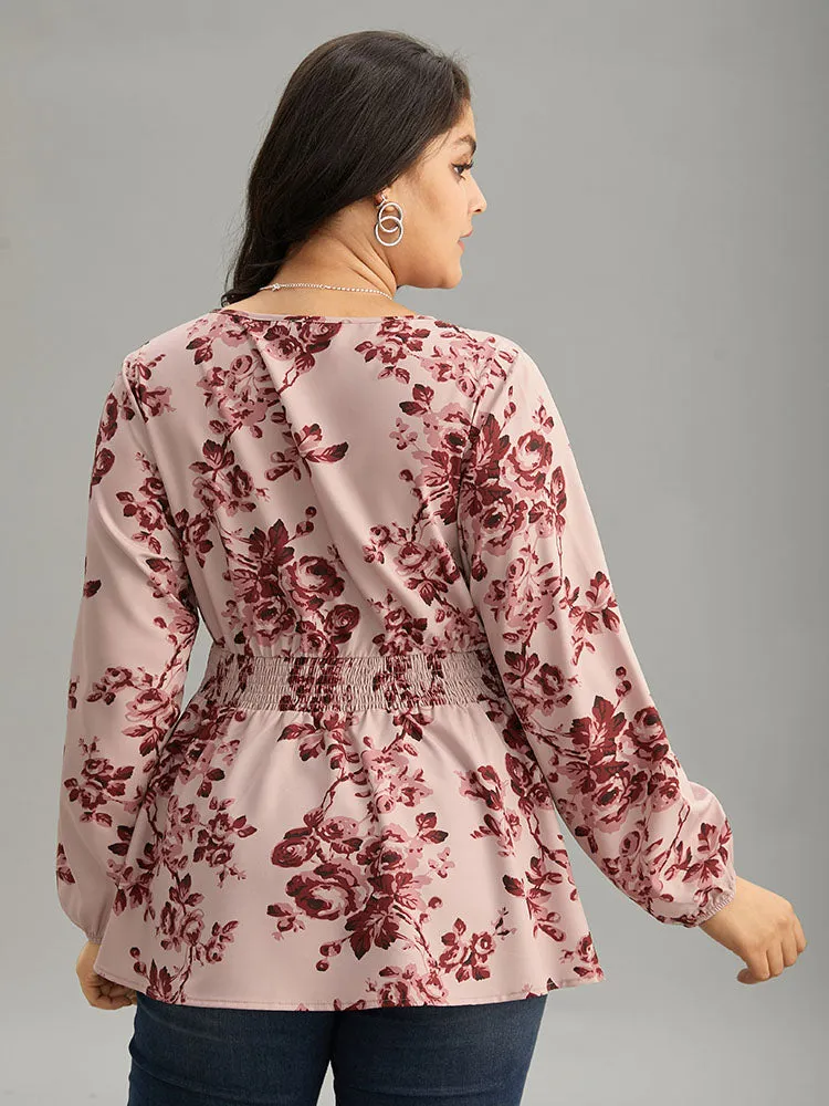 Floral Print Shirred Surplice Neck Blouse sold by Bloomchic product image thumbnail 2