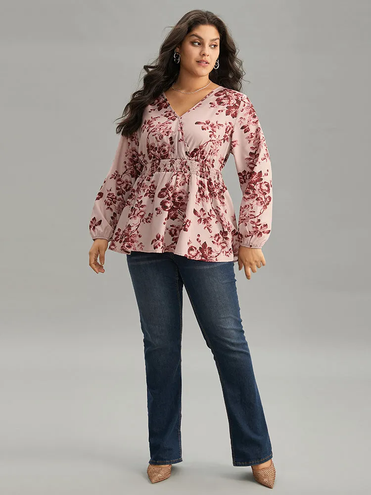 Floral Print Shirred Surplice Neck Blouse sold by Bloomchic product image thumbnail 3