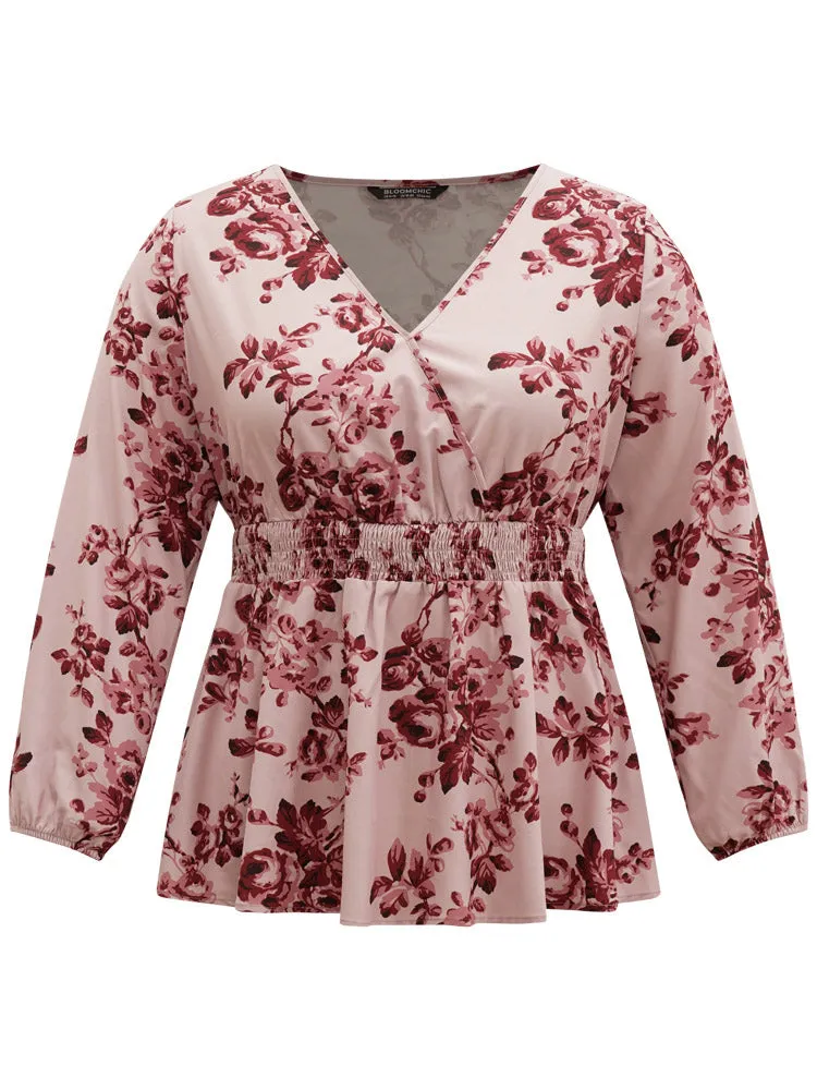 Floral Print Shirred Surplice Neck Blouse sold by Bloomchic product image thumbnail 5
