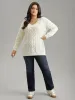 Plain V Neck Cable Knit Split Side Pullover sold by Bloomchic