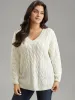 Plain V Neck Cable Knit Split Side Pullover sold by Bloomchic