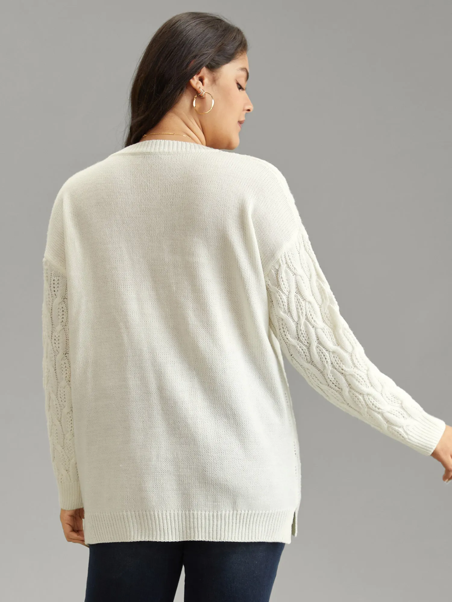 Plain V Neck Cable Knit Split Side Pullover sold by Bloomchic product image thumbnail 2