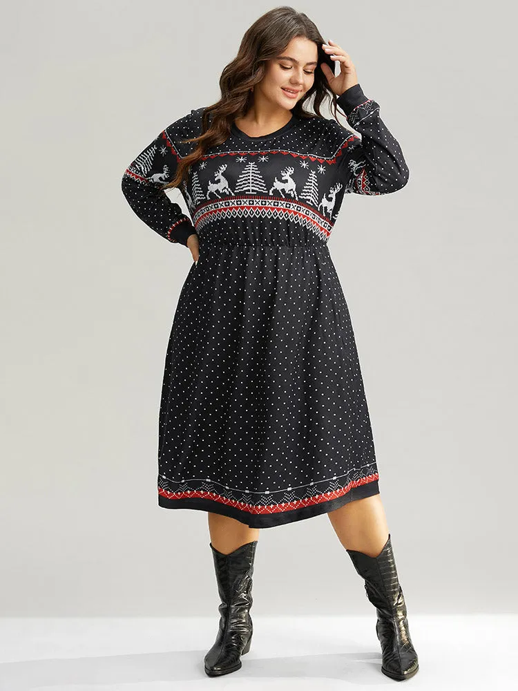 Christmas Elk Patchwork Polka Dot Pocket Dress sold by Bloomchic product image thumbnail 4