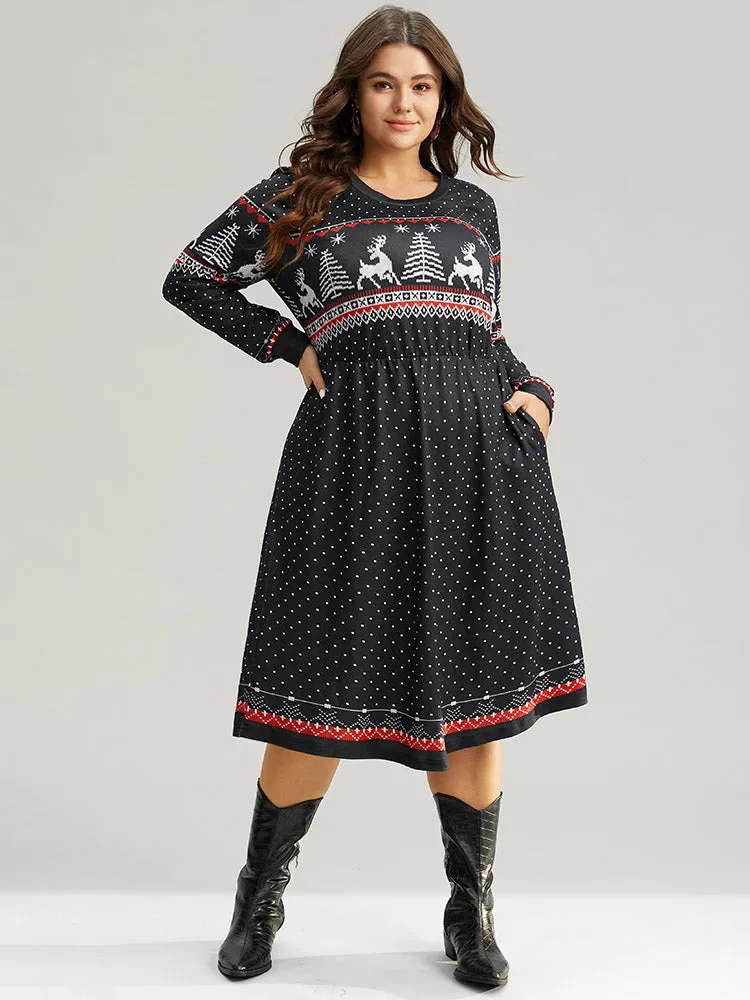 Christmas Elk Patchwork Polka Dot Pocket Dress sold by Bloomchic product image thumbnail 2