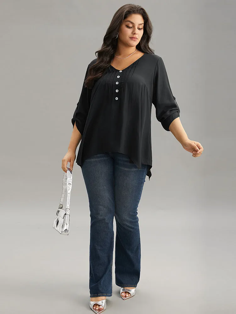 Solid Button Detail Pleated Hanky Hem Blouse sold by Bloomchic product image thumbnail 3