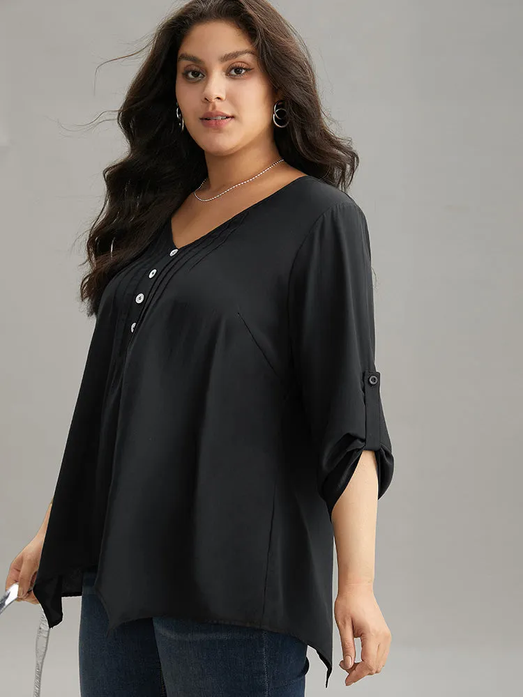 Solid Button Detail Pleated Hanky Hem Blouse sold by Bloomchic product image thumbnail 4