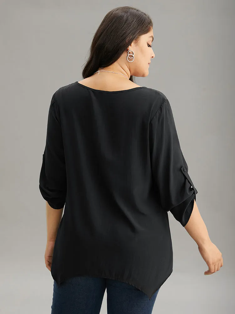 Solid Button Detail Pleated Hanky Hem Blouse sold by Bloomchic product image thumbnail 2