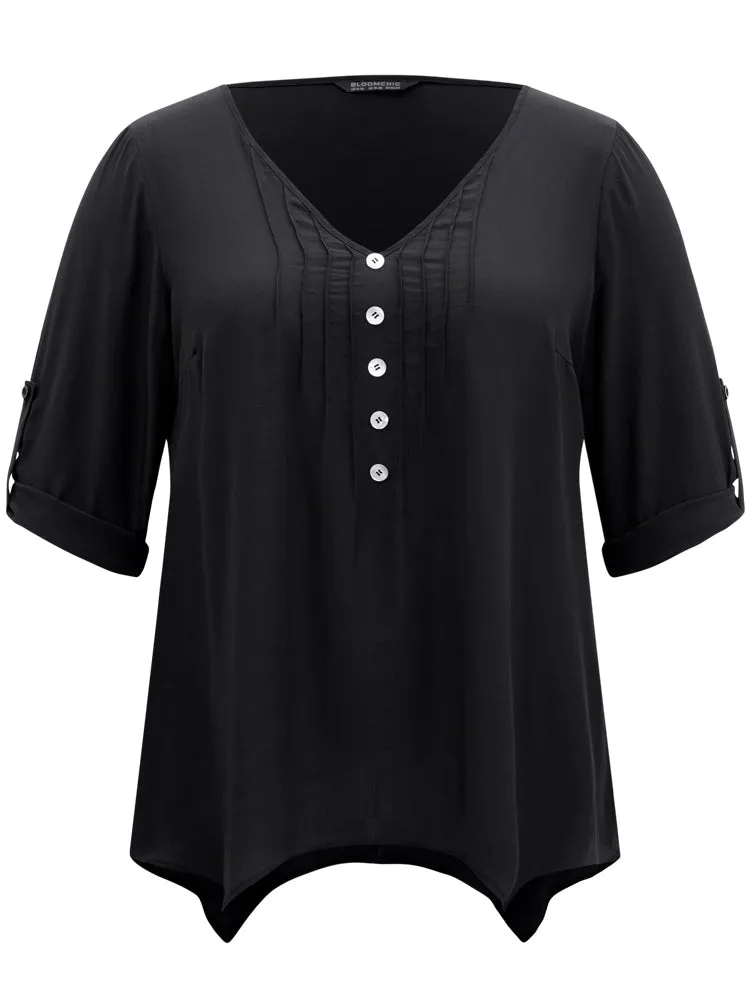 Solid Button Detail Pleated Hanky Hem Blouse sold by Bloomchic product image thumbnail 5