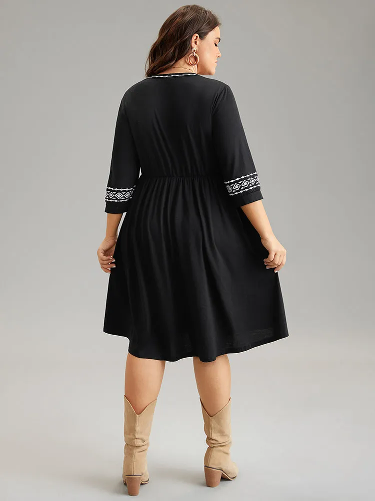 Bandana Embroidered Tie Neck Gathered Dress sold by Bloomchic product image thumbnail 2