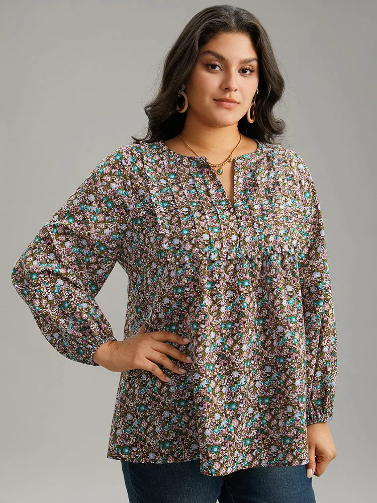 Ditsy Floral Notched Frill Trim Blouse sold by Bloomchic product image thumbnail 3