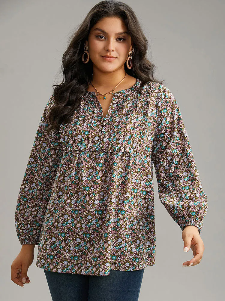 Ditsy Floral Notched Frill Trim Blouse sold by Bloomchic product image thumbnail 2