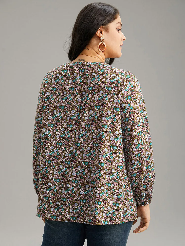 Ditsy Floral Notched Frill Trim Blouse sold by Bloomchic product image thumbnail 4