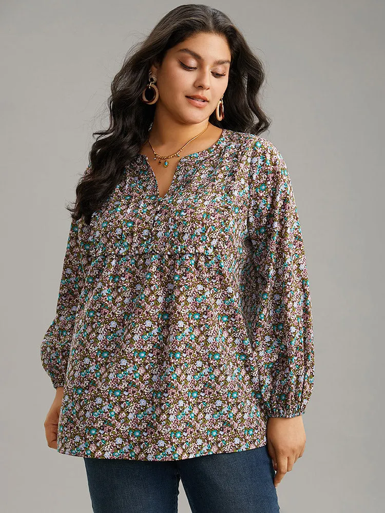 Ditsy Floral Notched Frill Trim Blouse sold by Bloomchic