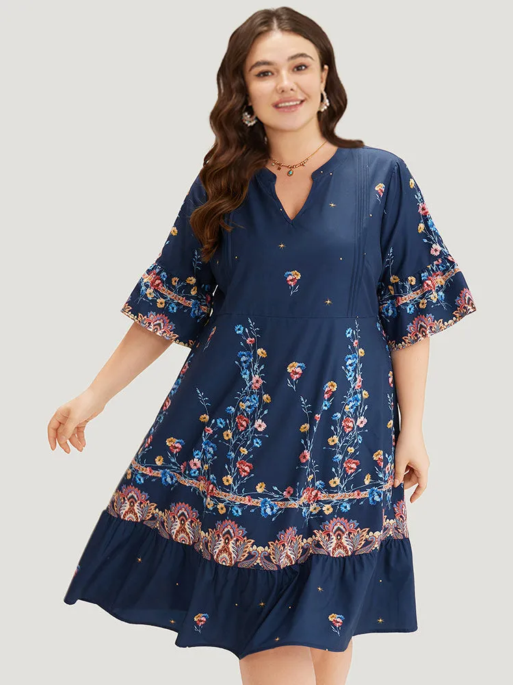 Star & Bandana Print Notched Ruffle Dress sold by Bloomchic