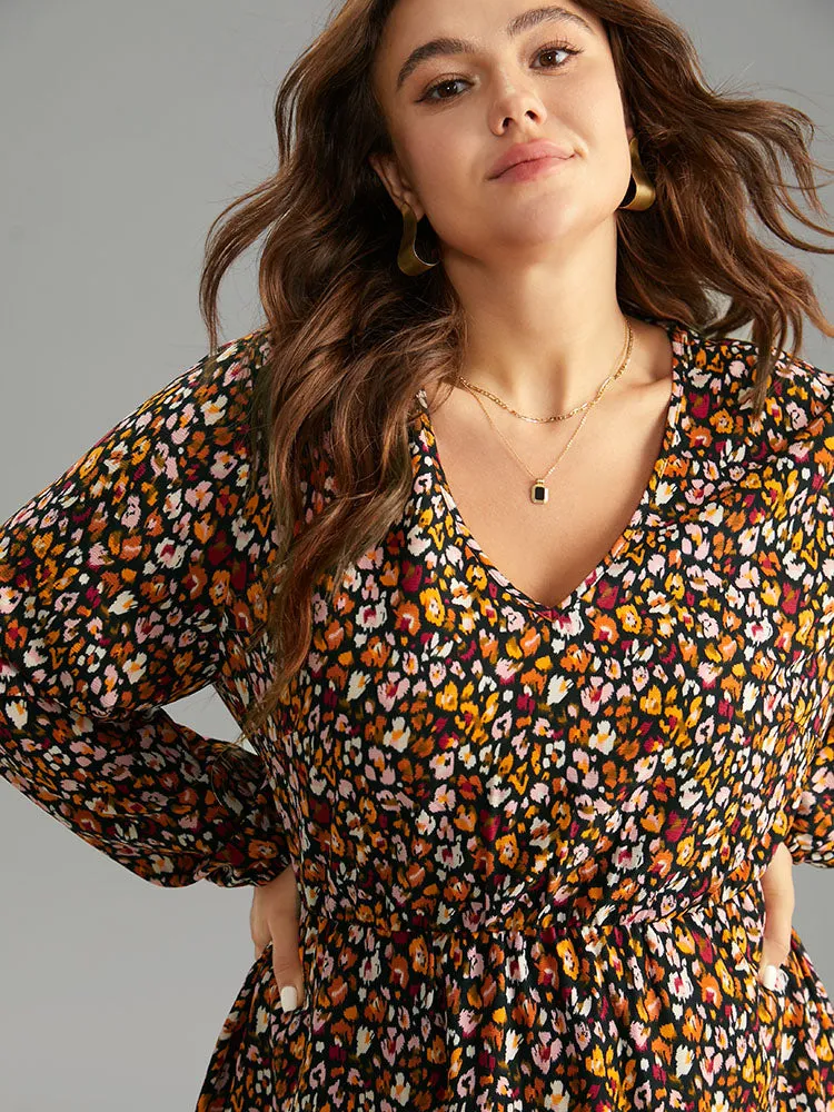 Ditsy Floral Pocket Lantern Sleeve Ruffle Hem Dress sold by Bloomchic product image thumbnail 5