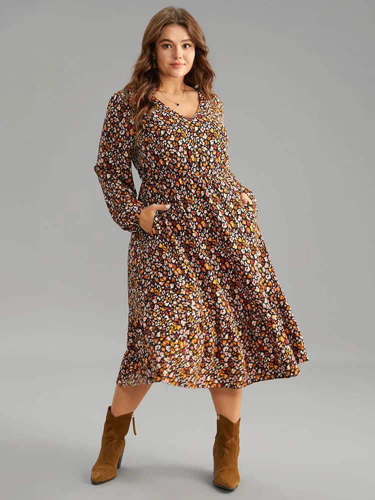 Ditsy Floral Pocket Lantern Sleeve Ruffle Hem Dress sold by Bloomchic product image thumbnail 4