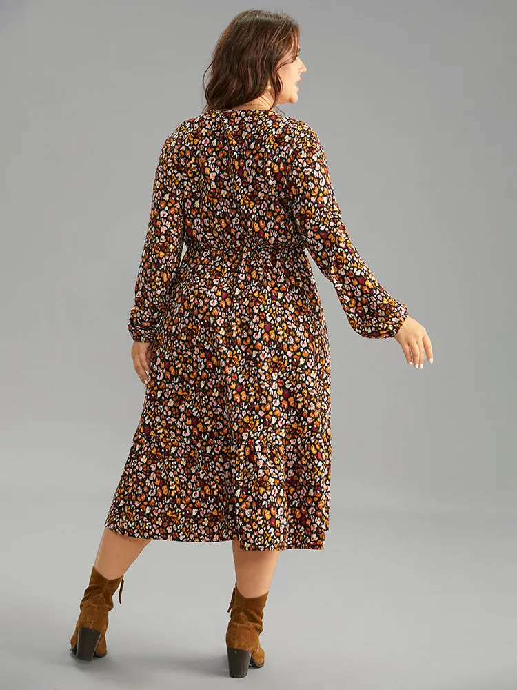 Ditsy Floral Pocket Lantern Sleeve Ruffle Hem Dress sold by Bloomchic product image thumbnail 3