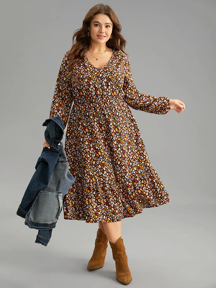 Ditsy Floral Pocket Lantern Sleeve Ruffle Hem Dress sold by Bloomchic