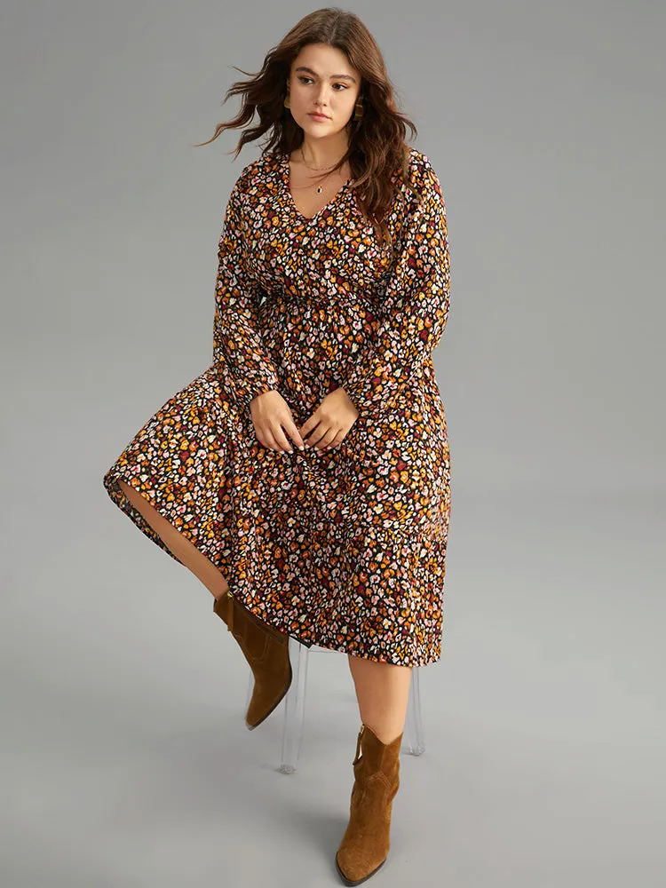 Ditsy Floral Pocket Lantern Sleeve Ruffle Hem Dress sold by Bloomchic product image thumbnail 2