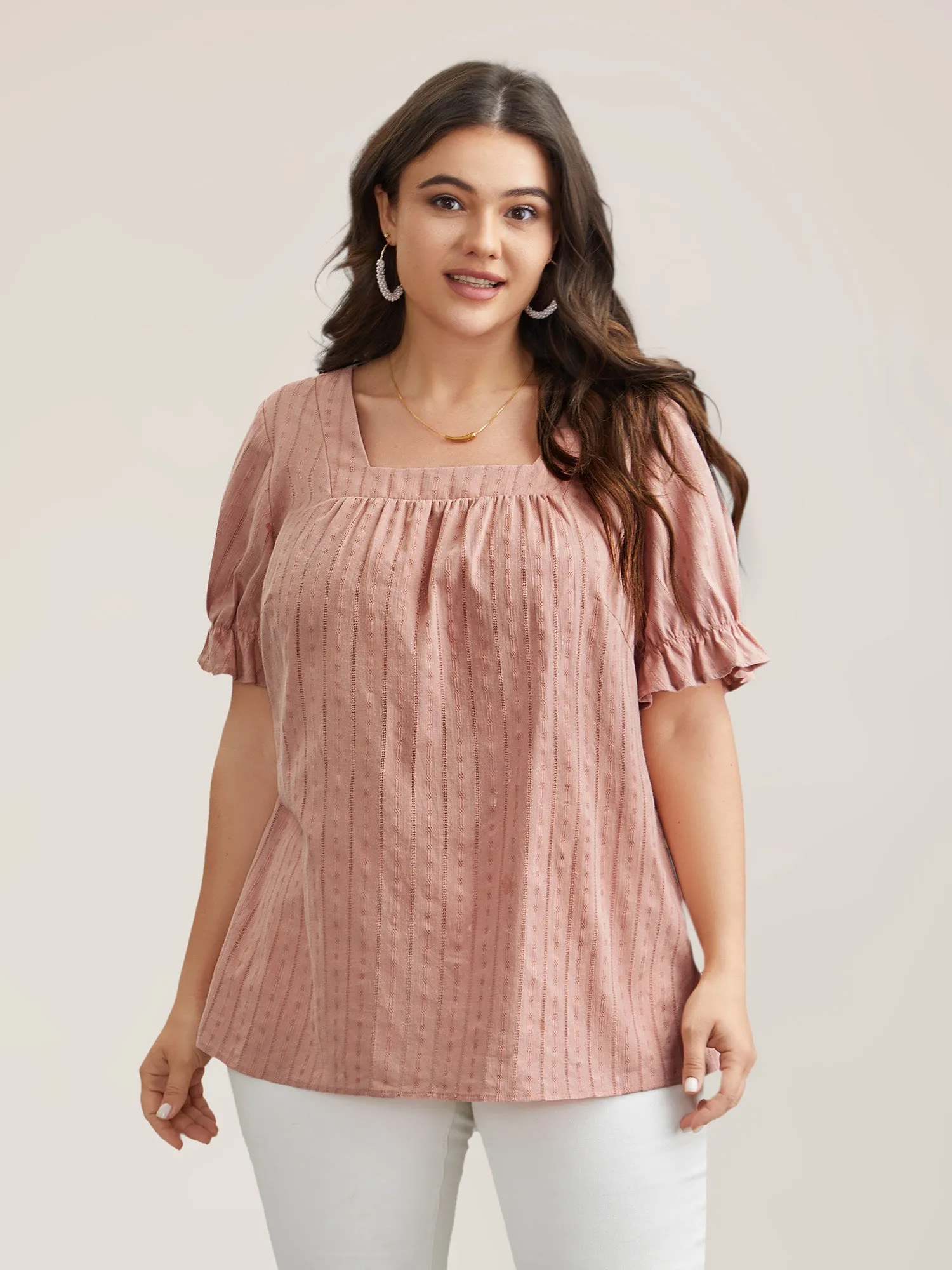 Cotton Square Neck Ruffled Sleeve Shirt sold by Bloomchic product image thumbnail 3