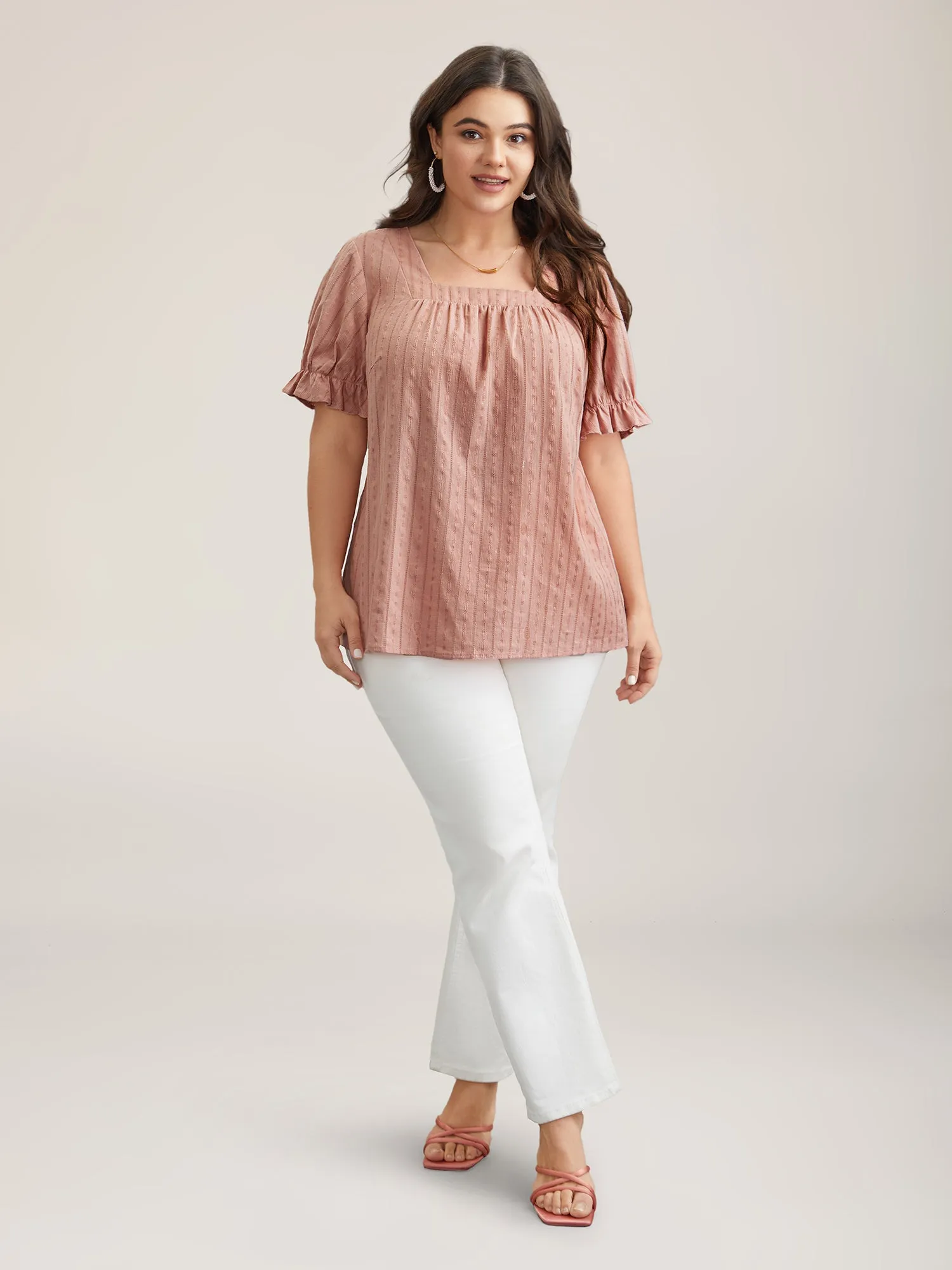 Cotton Square Neck Ruffled Sleeve Shirt sold by Bloomchic product image thumbnail 2