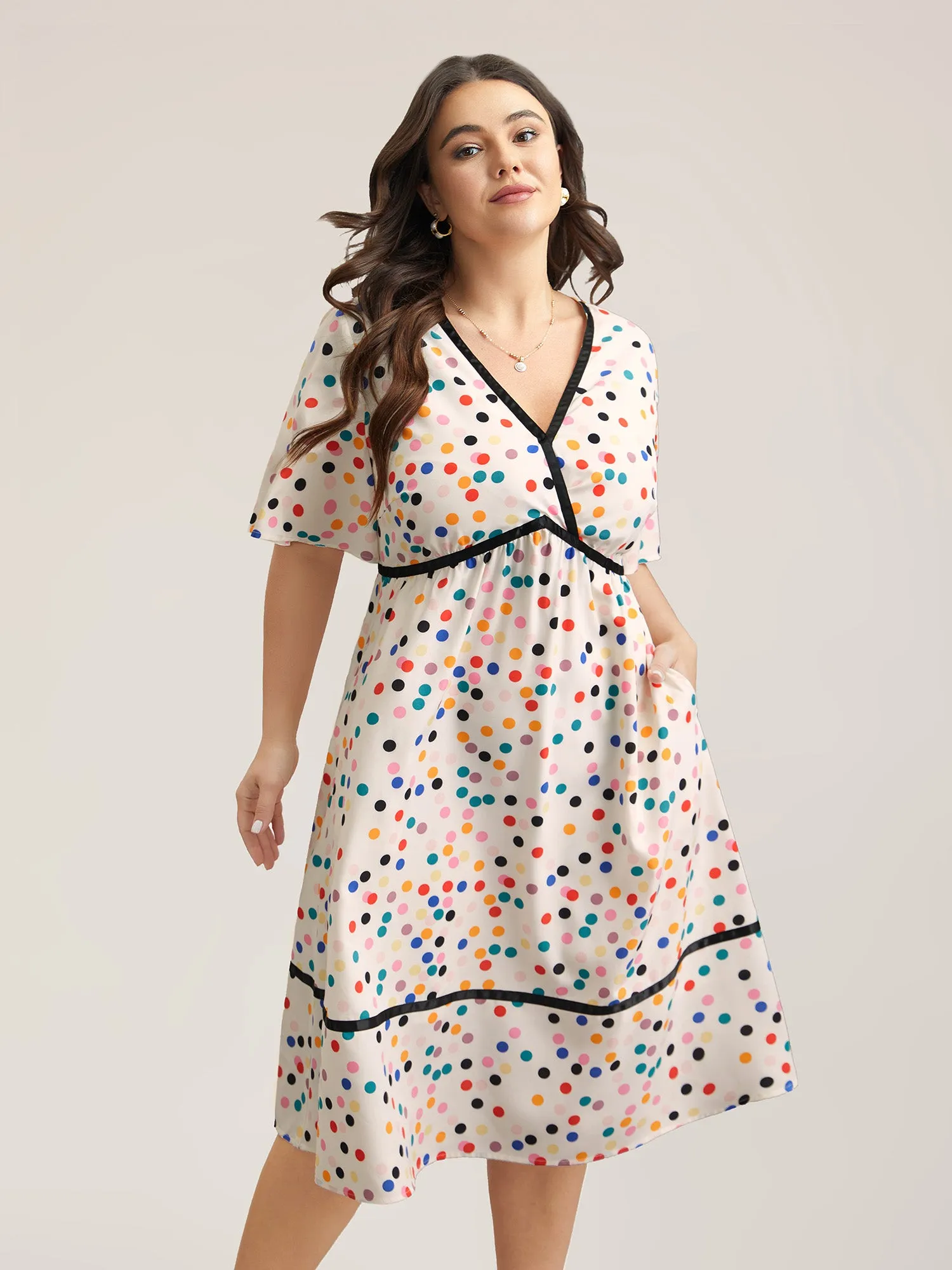 Multi-Color Polka Dots Lined Tiered Midi Dress sold by Bloomchic
