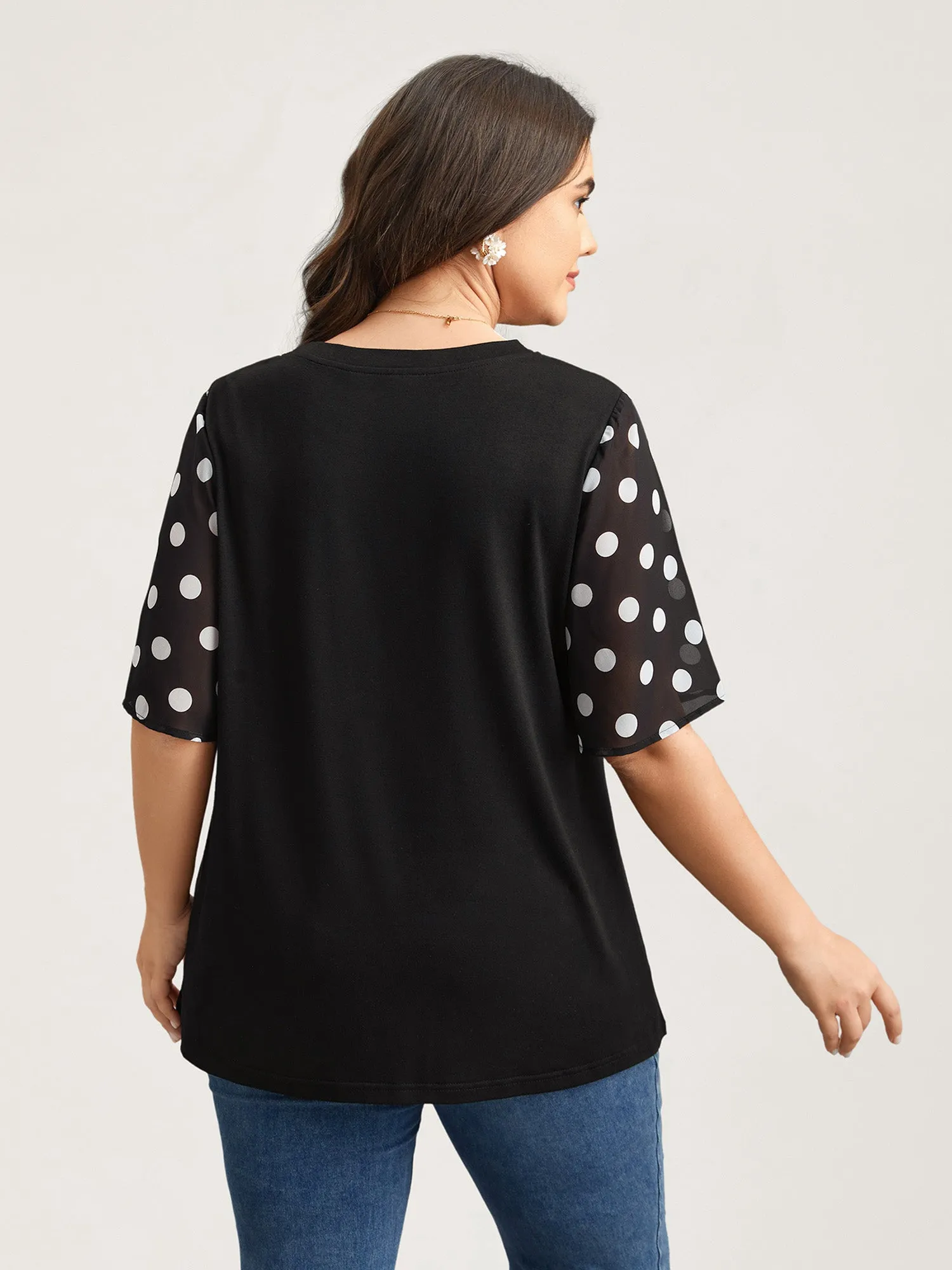 Stretchy Sheer Dot Sleeve Textured T-Shirt sold by Bloomchic product image thumbnail 5