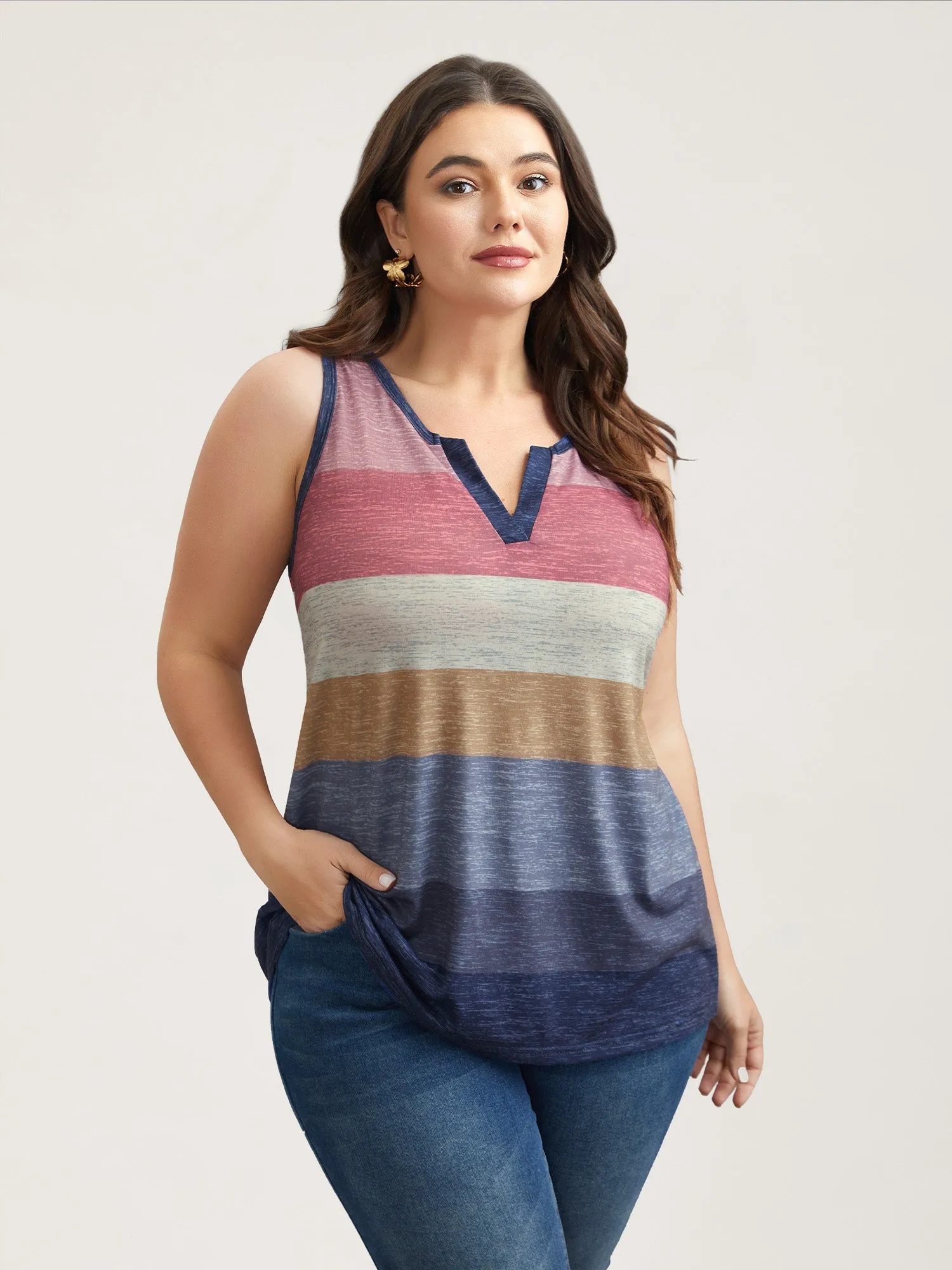 Multi-Color Stripes Off-Sleeves Vest sold by Bloomchic