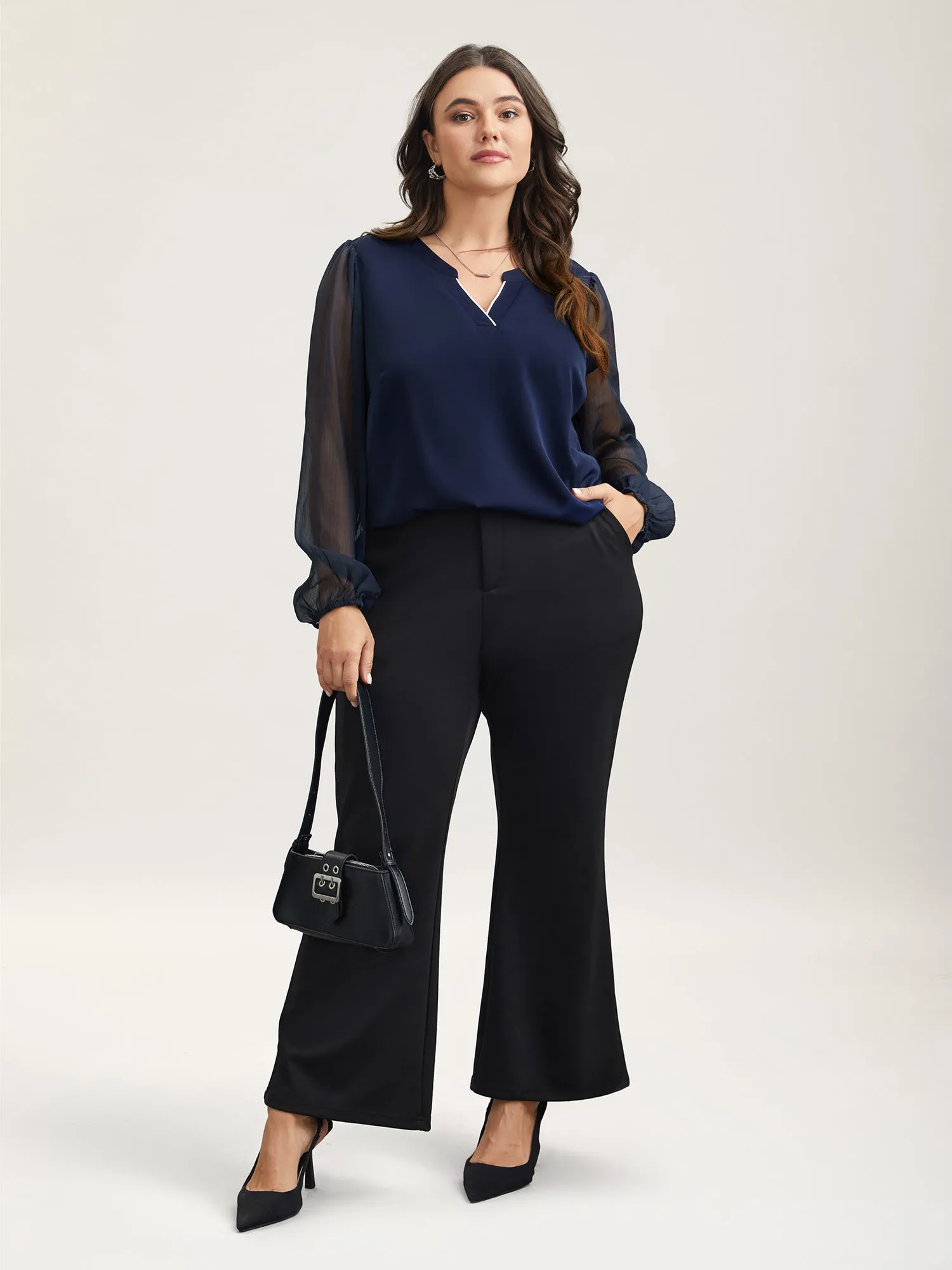 Mixed Fabric Sheer Puff Sleeve Shirt sold by Bloomchic product image thumbnail 2