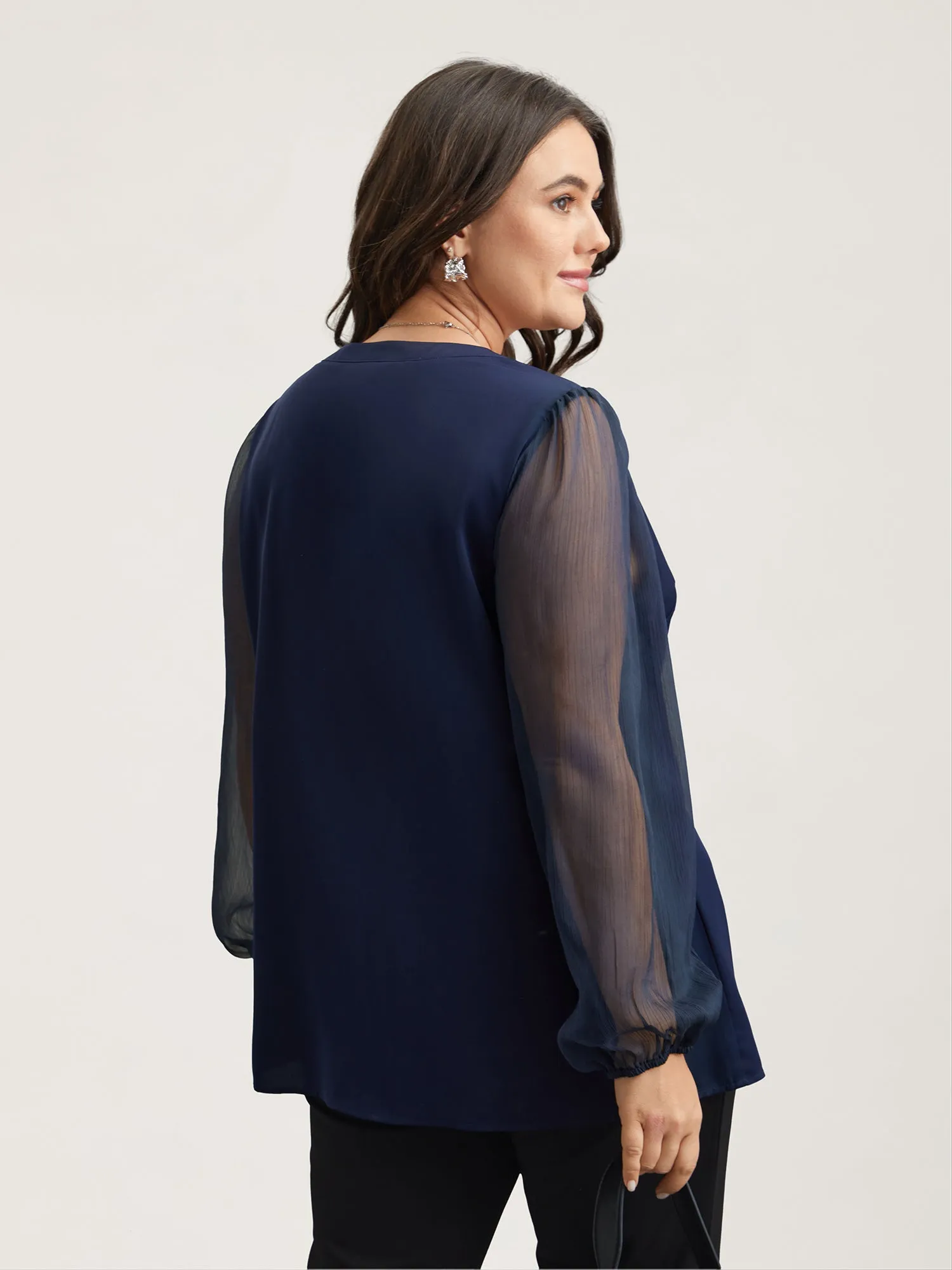 Mixed Fabric Sheer Puff Sleeve Shirt sold by Bloomchic product image thumbnail 5