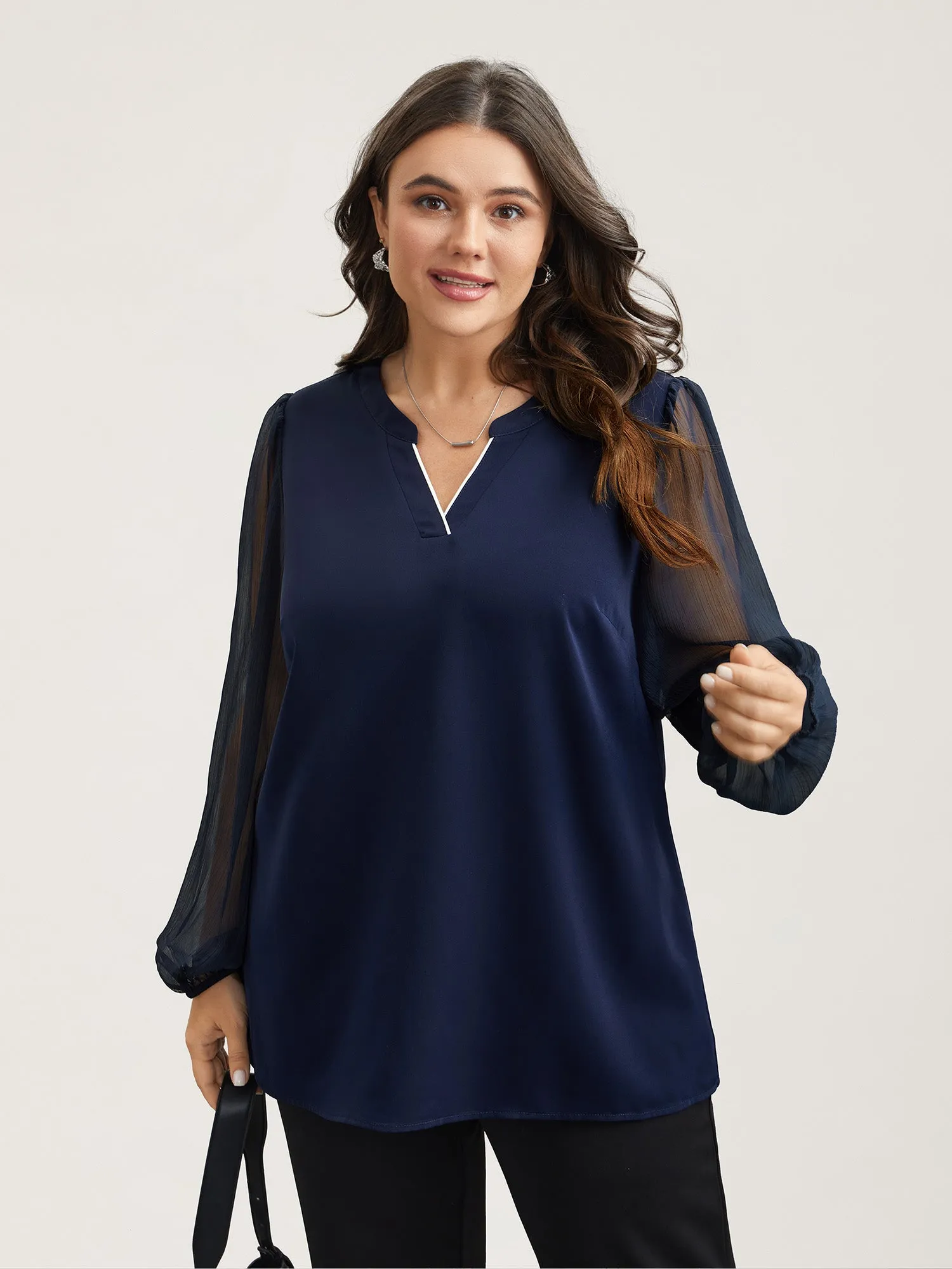 Mixed Fabric Sheer Puff Sleeve Shirt sold by Bloomchic product image thumbnail 3