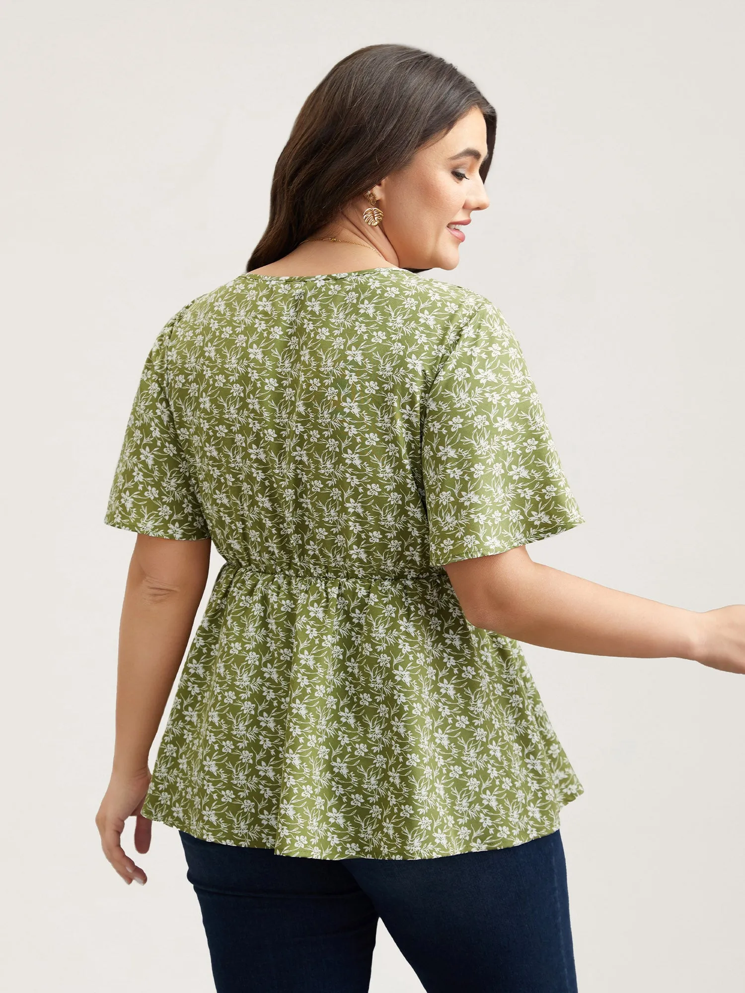 Floral Print Shirred Front Peplum Shirt sold by Bloomchic product image thumbnail 4