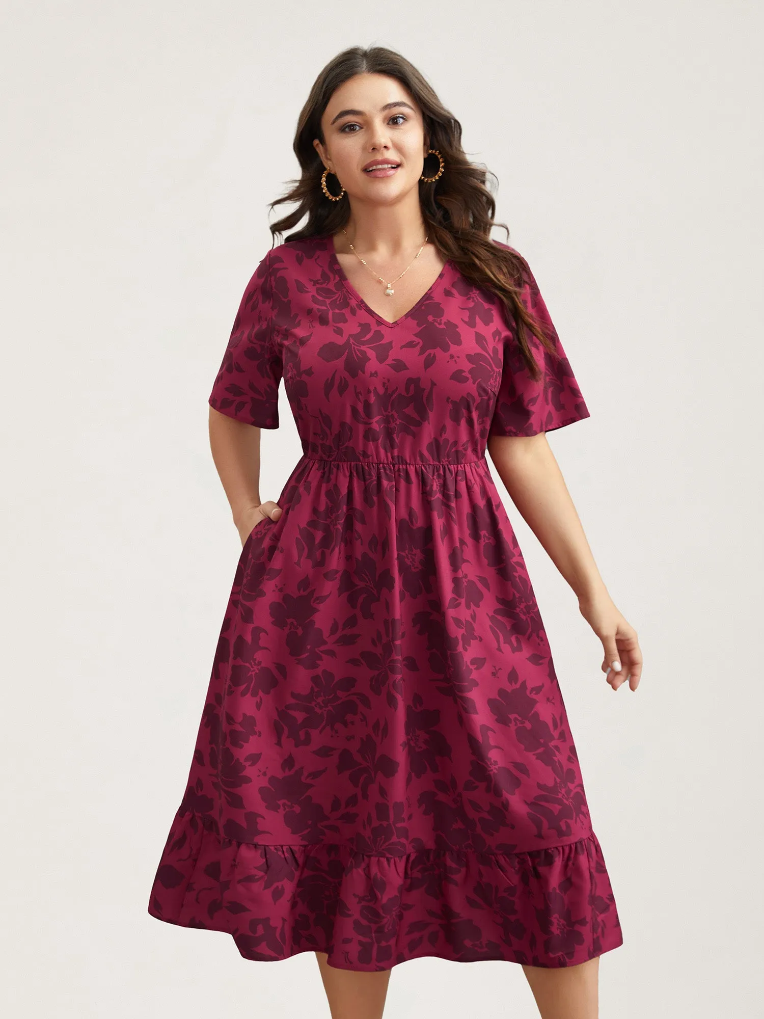 Romantic Flower Print Pockets Midi Dress sold by Bloomchic product image thumbnail 2