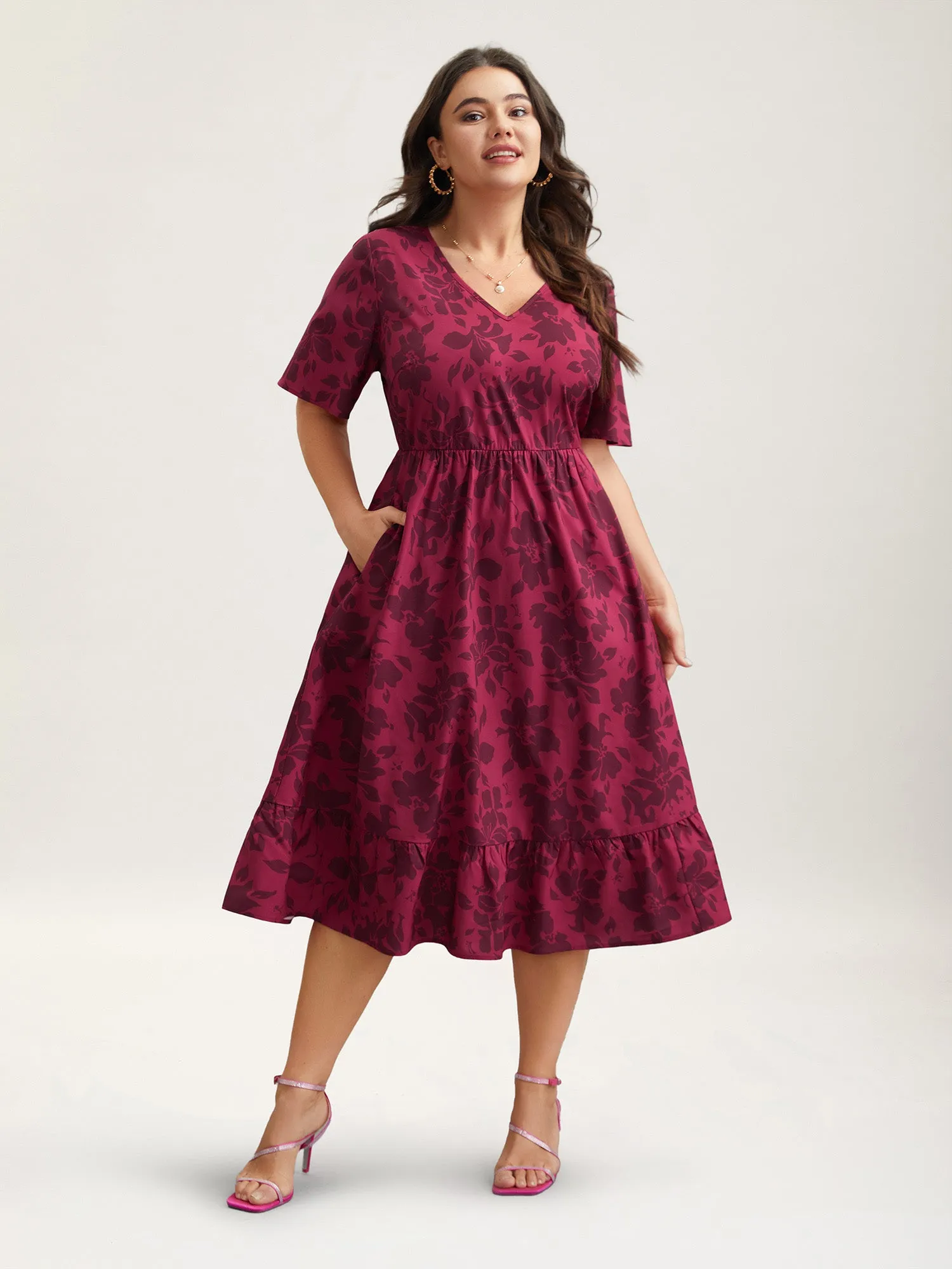 Romantic Flower Print Pockets Midi Dress sold by Bloomchic product image thumbnail 3