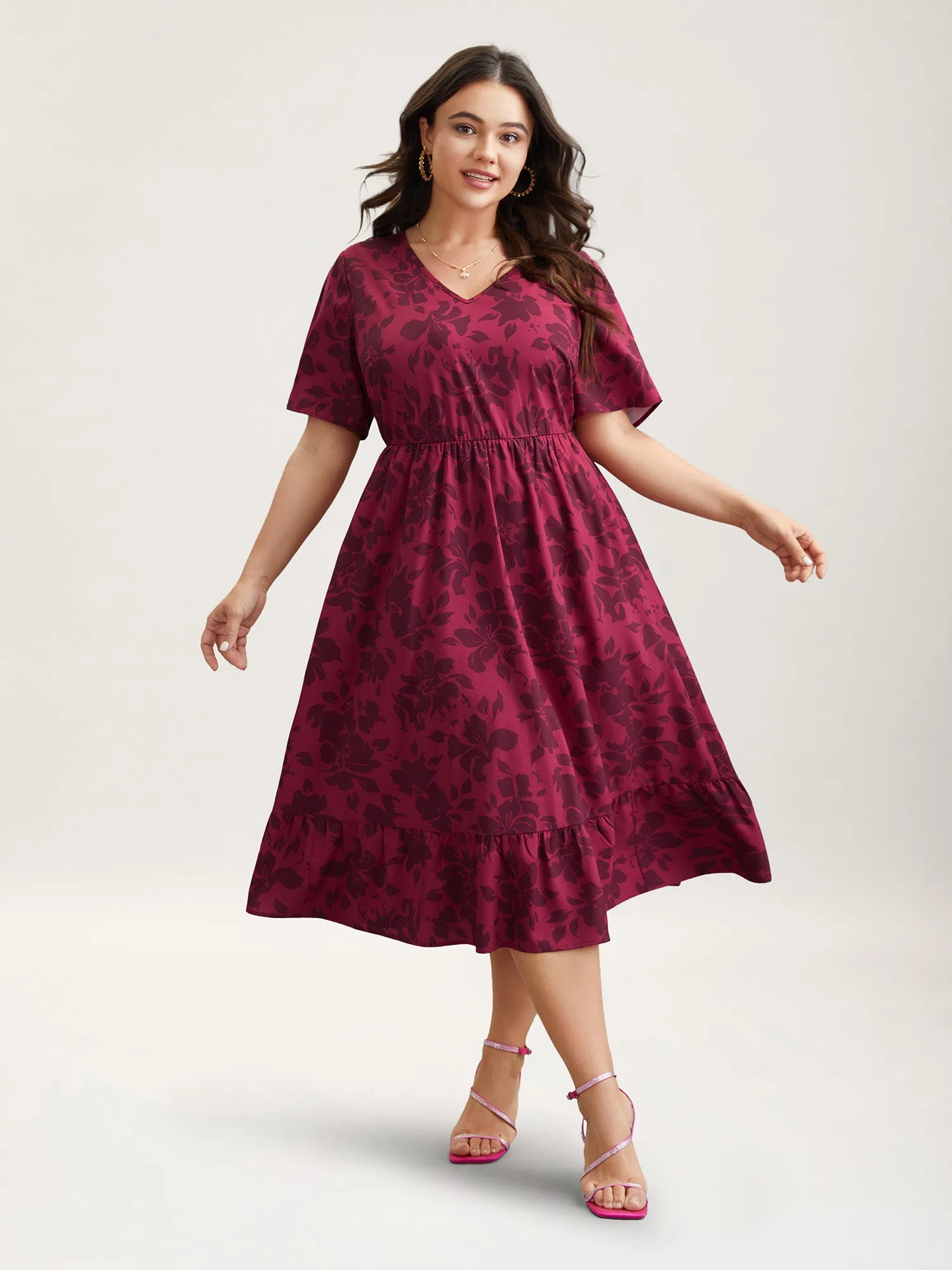 Romantic Flower Print Pockets Midi Dress sold by Bloomchic