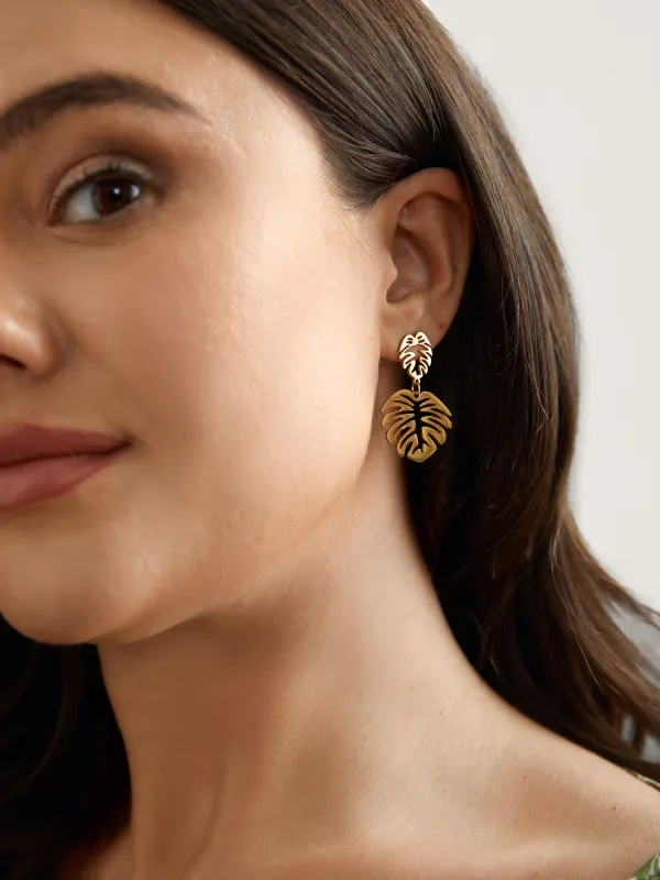 Gold-Tone Leaf Drop Earrings sold by Bloomchic