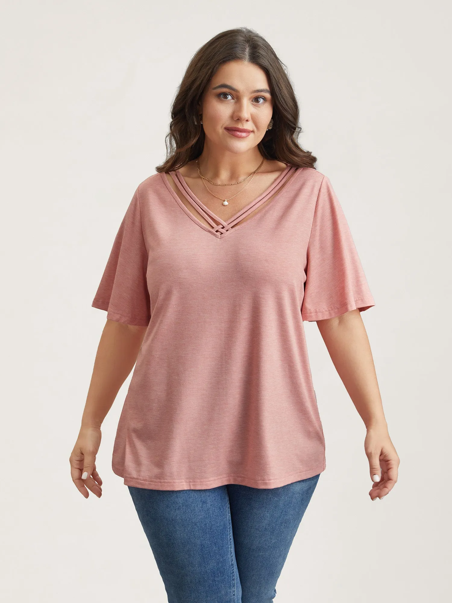 Stretchy Cross-Straps Lotus Leaf Sleeve Top sold by Bloomchic product image thumbnail 3