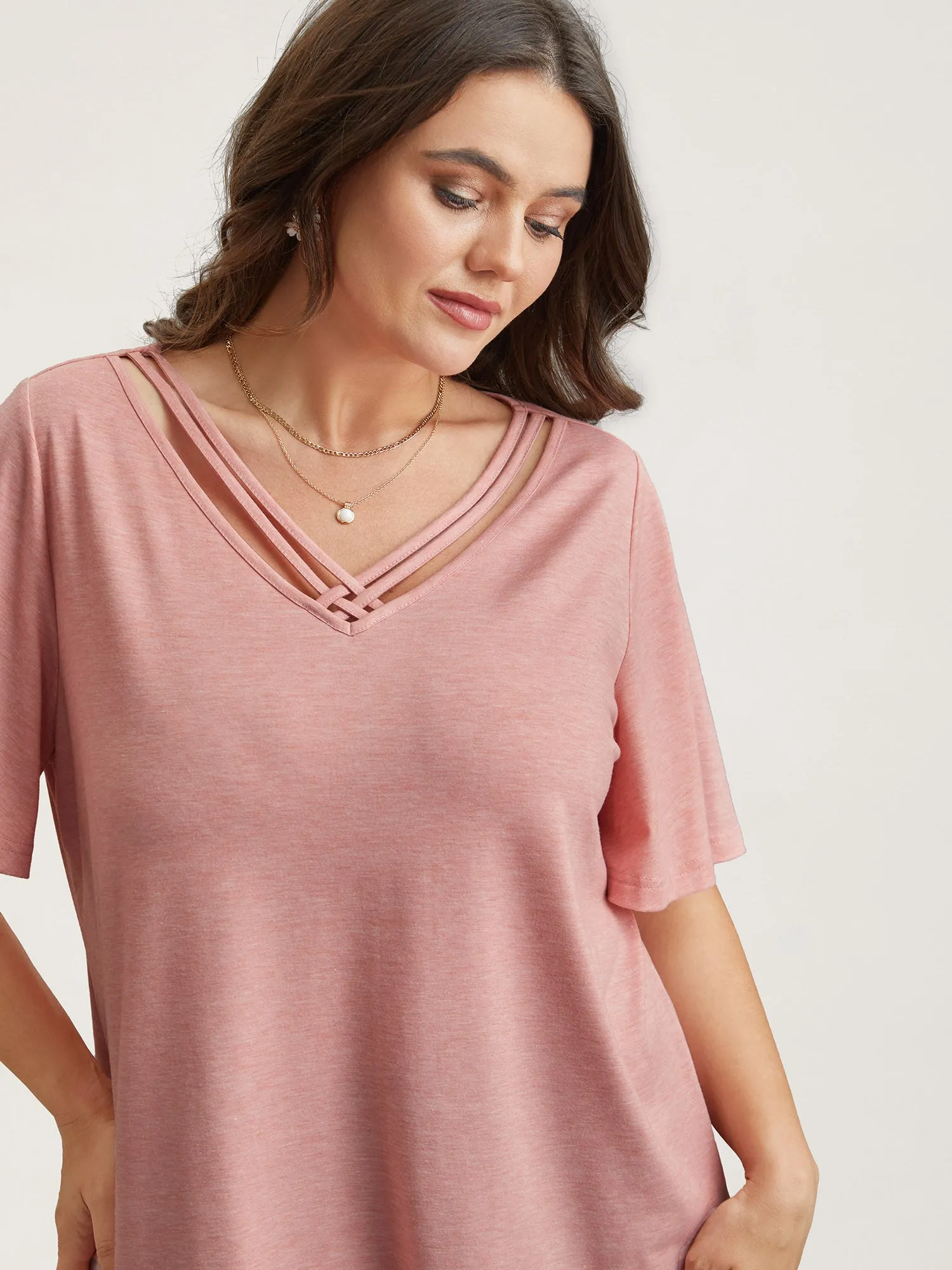 Stretchy Cross-Straps Lotus Leaf Sleeve Top sold by Bloomchic product image thumbnail 5