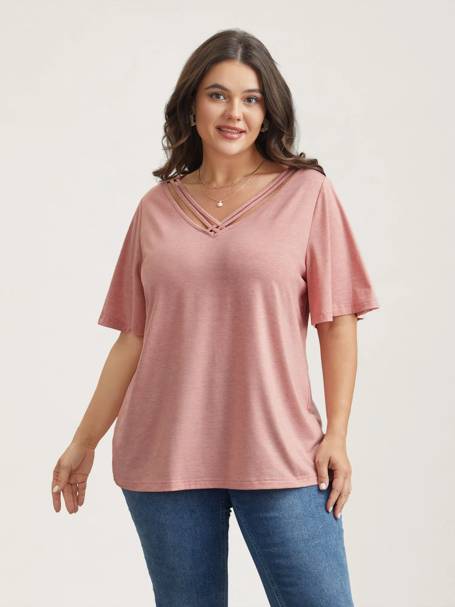 Stretchy Cross-Straps Lotus Leaf Sleeve Top sold by Bloomchic product image thumbnail 2