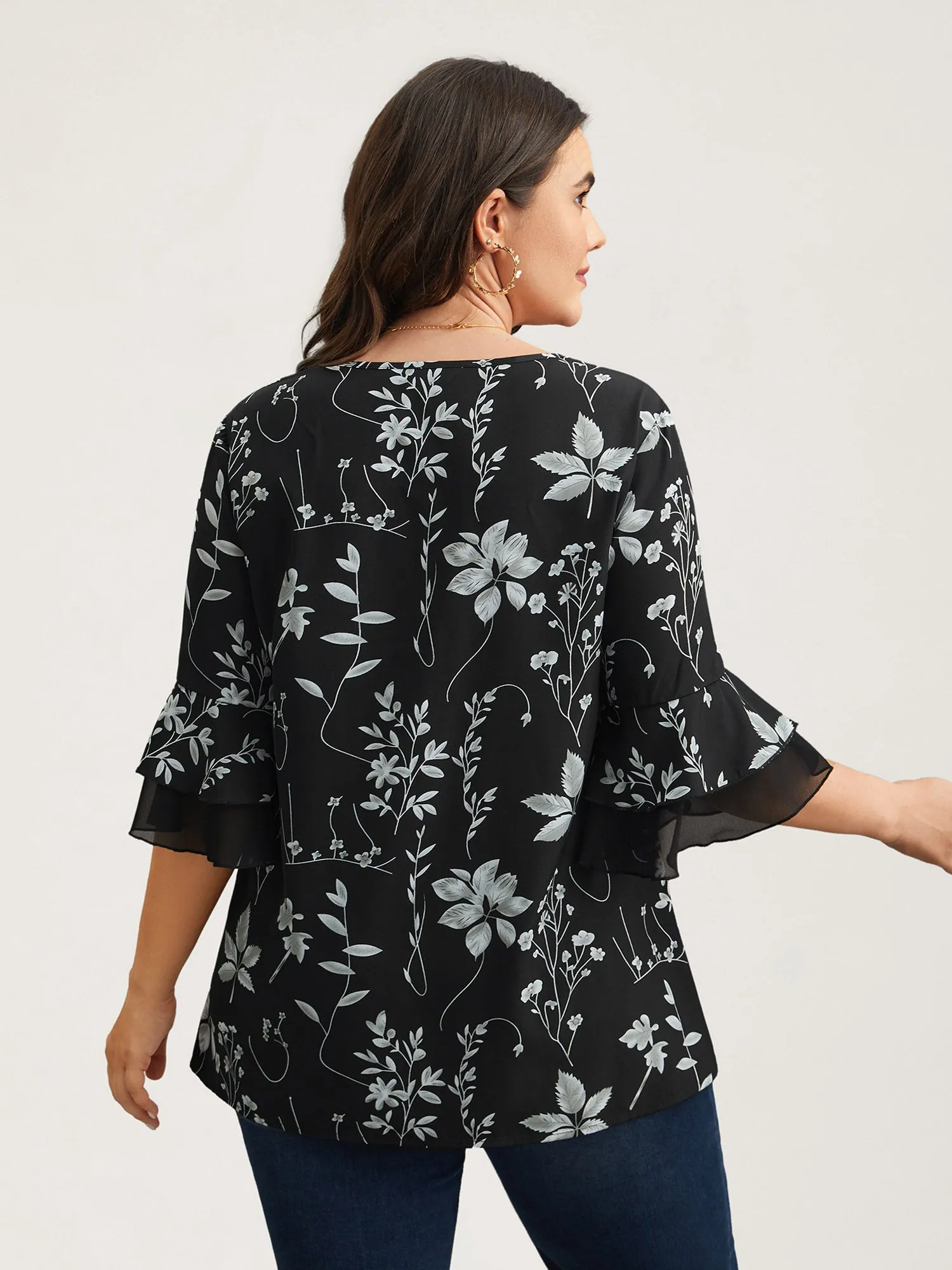 Floral Print Ruffled V-Neck Shirt sold by Bloomchic product image thumbnail 5