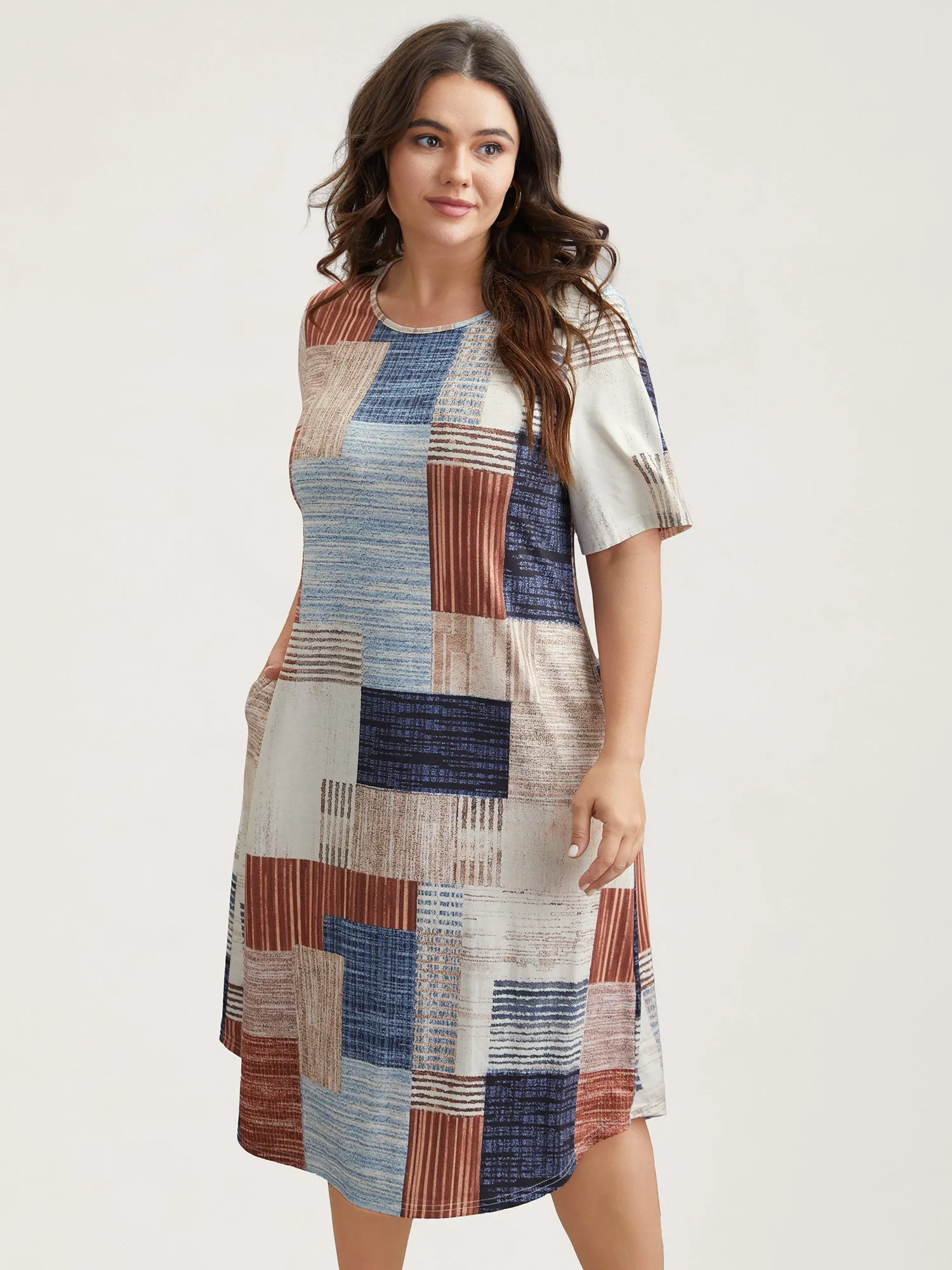 Abstract Print Round Neck Flared Midi Dress sold by Bloomchic product image thumbnail 4
