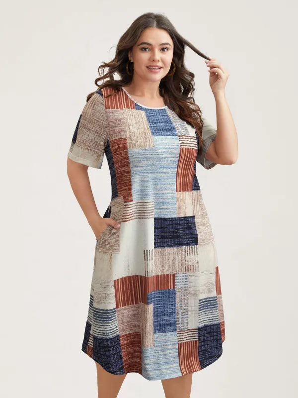 Abstract Print Round Neck Flared Midi Dress sold by Bloomchic