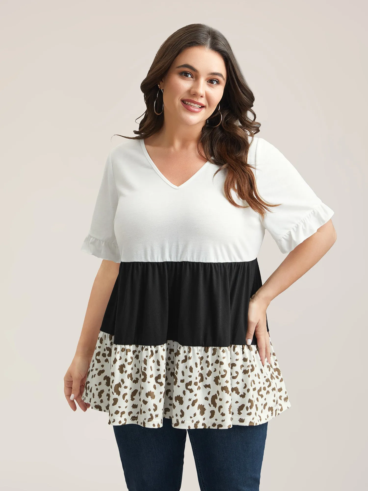 Stretchy Color-Block V-Neck Layered Top sold by Bloomchic product image thumbnail 3