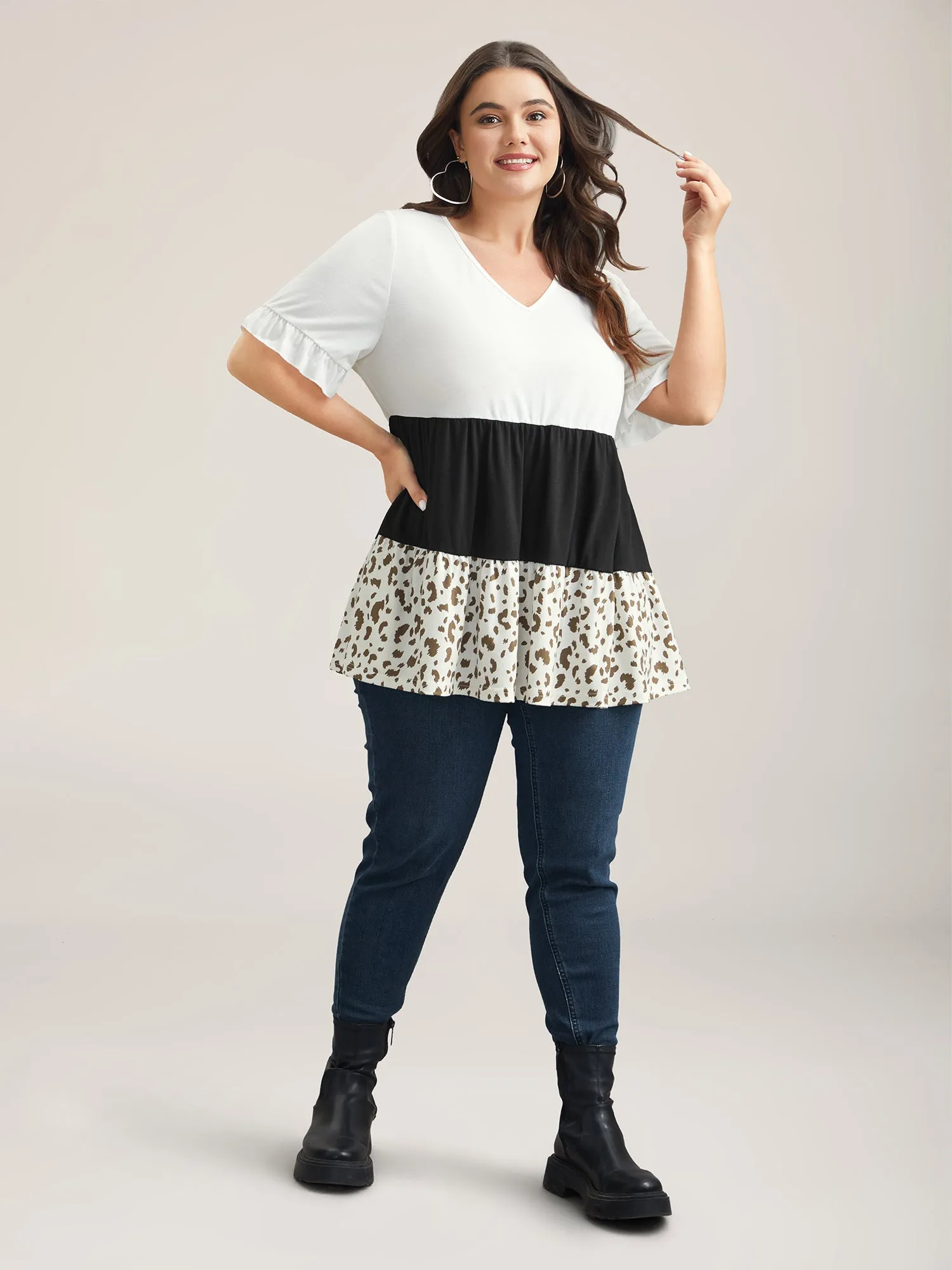 Stretchy Color-Block V-Neck Layered Top sold by Bloomchic product image thumbnail 5