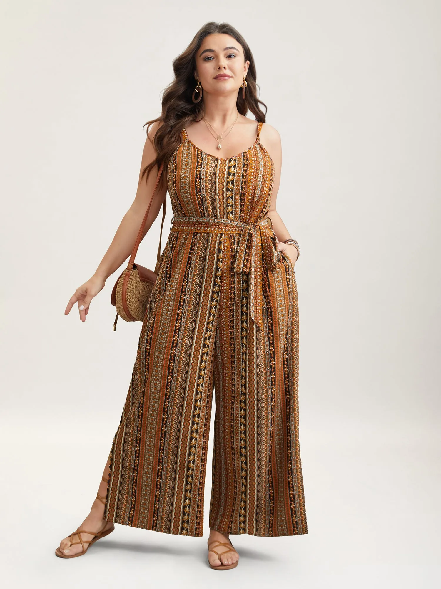 Boho Stripes Belted Straight Leg Jumpsuit sold by Bloomchic product image thumbnail 3