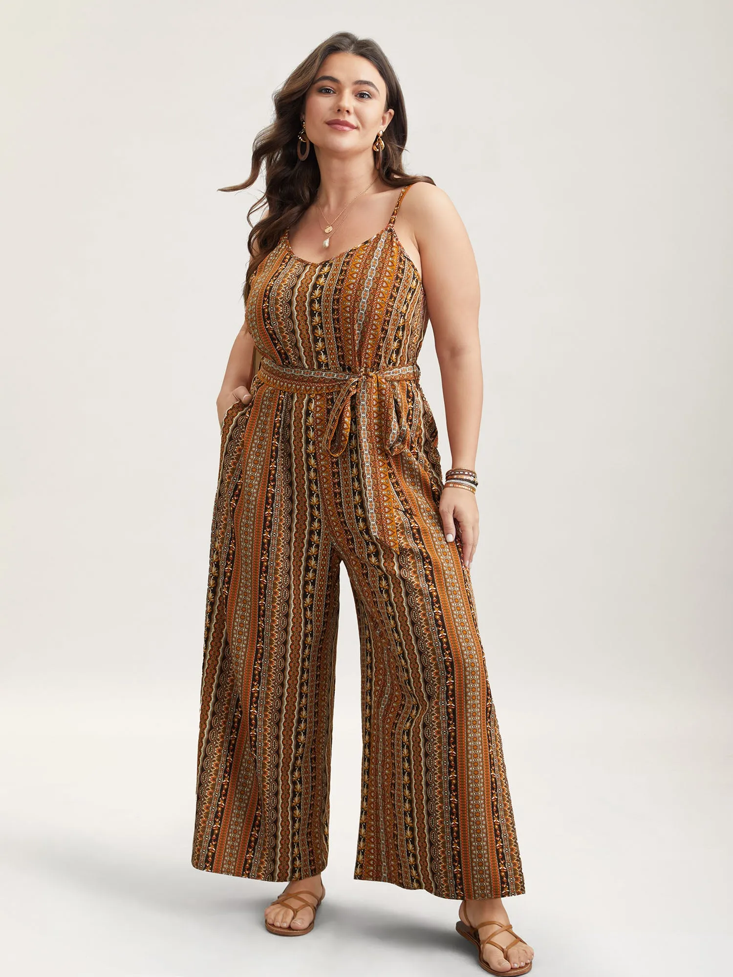 Boho Stripes Belted Straight Leg Jumpsuit sold by Bloomchic product image thumbnail 4