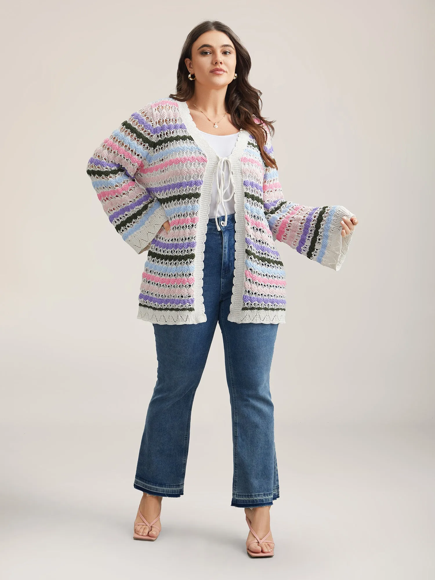 Cut-Out Multi-Color Lace Trim Cardigan sold by Bloomchic product image thumbnail 3