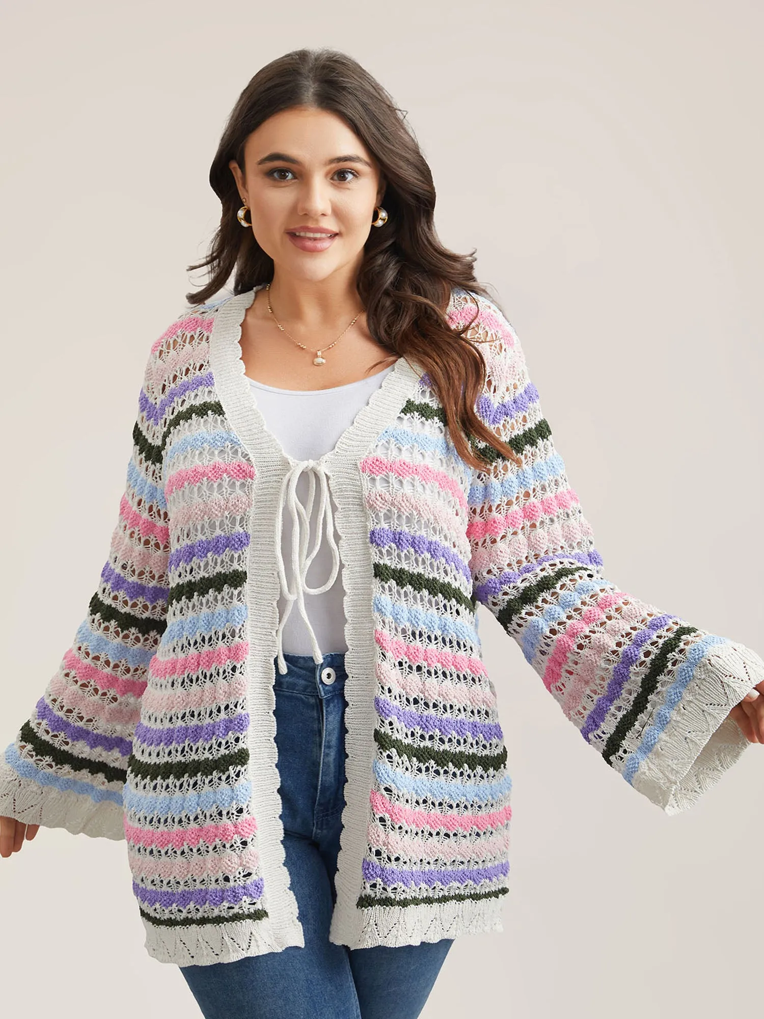 Cut-Out Multi-Color Lace Trim Cardigan sold by Bloomchic product image thumbnail 4