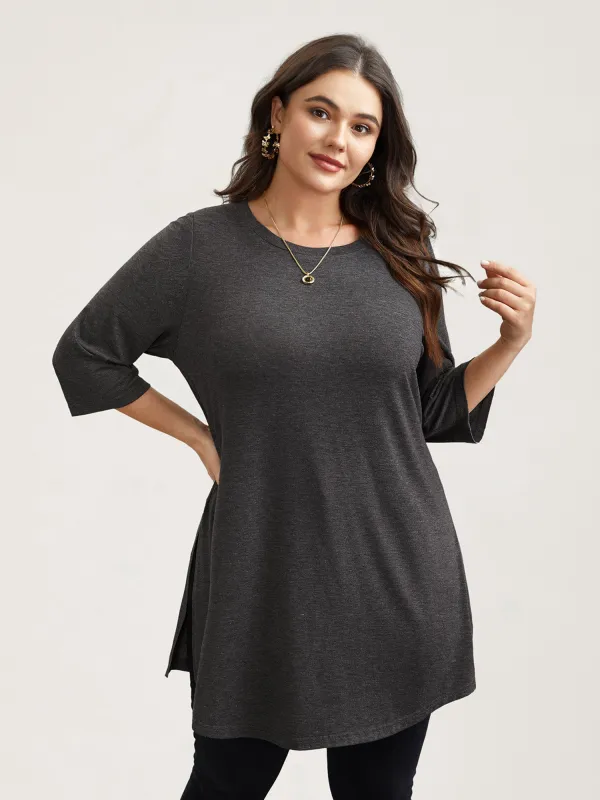 Solid Slit Round Neck Tunic T-Shirt sold by Bloomchic