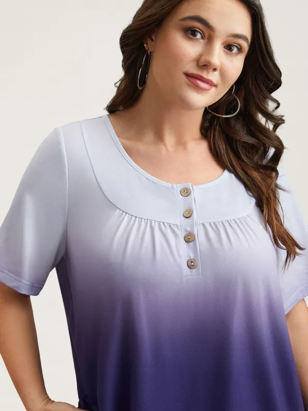 Gradient Pleated Button-Front T-Shirt sold by Bloomchic